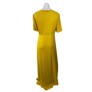Lulus Much Obliged Women's Yellow Deep V Neck Short Sleeve Maxi Wrap Dress Sz L thumbnail 4