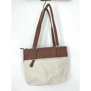Stone Mountain Tote Bag‎ Purse Brown Ivory Canvas Faux Leather Shoulder Bag thumbnail 4