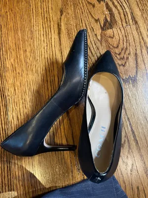 Coach Black Leather Waverly Bead Chain Pointed Toe Pumps Size 7.5 B (FLAWED) thumbnail 3