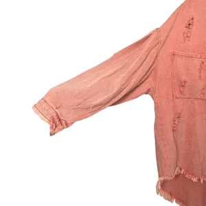 POL Sweet Talker Shacket Rusty Pink Distressed Oversized SMT1165D Size Medium thumbnail 4