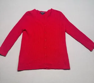 State Cashmere Red Ribbed V‑Neck Button Cardigan Size M thumbnail 1