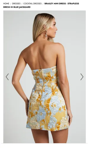 Showpo Bailey Mini Dress - Strapless in Blue Jacquard thumbnail 2