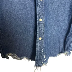 Mother The Western Cowgirl Blue Denim Jean Long Sleeve Button Raw Hem S thumbnail 7