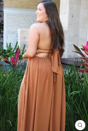 Carmel Cutout Tie Flowly Wrap Maxi Dress With Gold Chain Accents And Slit thumbnail 5