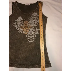 Y2K Tank Top Size M Acid Wash Brown Gold Foil Damask Floral Graphic 90s Revival thumbnail 6