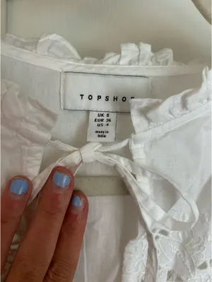Topshop White long sleeve ruffle tie top thumbnail 3