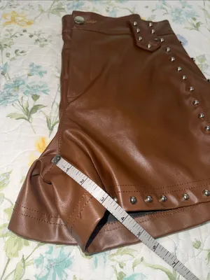 Brown Faux Leather High-Waist Studded Shorts thumbnail 6