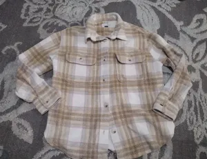 American Eagle Tan And Pink Plaid Fleece And Love Shacket thumbnail 1