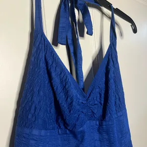 J.Crew 2008 Vintage Cobalt Blue 100% Cotton Halter Midi Dress thumbnail 5