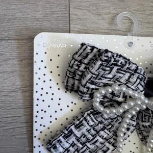 Bow Fancy‎ Danbar Black White Tweed Hair Clip with Faux Pearl Bow Accent NIP thumbnail 2