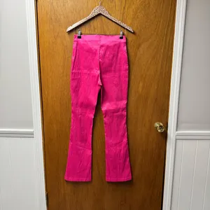 Hosbjerg Elora High Waist Pink Flare Pants Slit Hems Hot Pink Medium M NWT NEW thumbnail 12