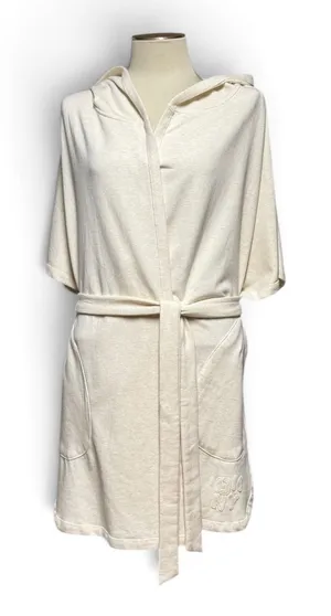 DKNY Plush Fleece Hooded Lounge Robe Oatmeal Cream Beige Tan L / XL thumbnail 1