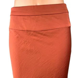 Free People Rust Orange Silk Satin Zipper Straight A-Line Maxi Slip Skirt Size 6 thumbnail 4