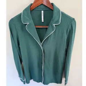 Soma Women's Cool Nights Long-Sleeve Notch Collar Pajama Set Dark Everglade Sz S thumbnail 4