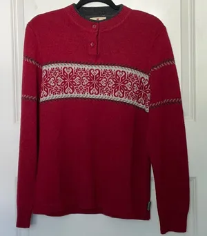 Woolrich Ruby Red Henley Sweater Medium Fair Isle thumbnail 1