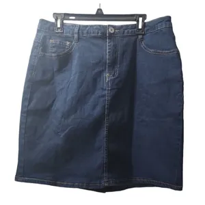 CHIC YATON Denim Skirt Dark Wash Stretch Casual‎ Classic XL thumbnail 1