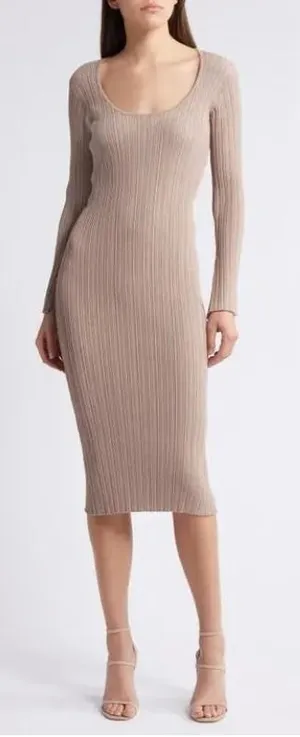 WAYF Alexi Long Sleeve Rib Dress Size‎ Lage thumbnail 1