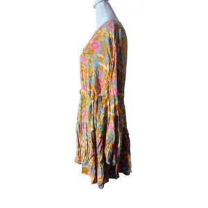 Entro Floral Mini Dress Womens Medium Blue Pink‎ Excellent Tiered Boho thumbnail 4