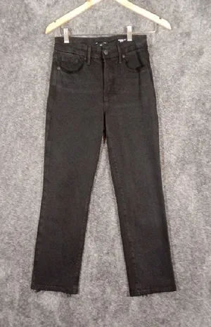 Good American Black Good Petite Straight Mid Rise Jeans Viscose Blens Womens 26 thumbnail 1