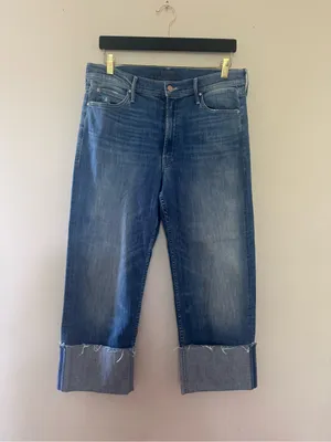 MOTHER Cropped Wide Cuff Jeans – Medium Blue thumbnail 2