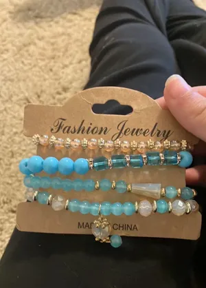 Turquoise Bohemian Multilayer Beaded Stackable Bracelet Set. Blue thumbnail 2