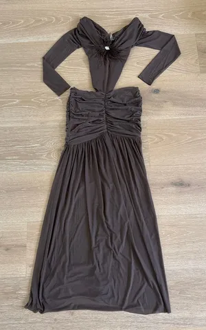 Outcast Clothing Maxi Dress Off Shoulder Cut Out Angelae Size M Brown thumbnail 1