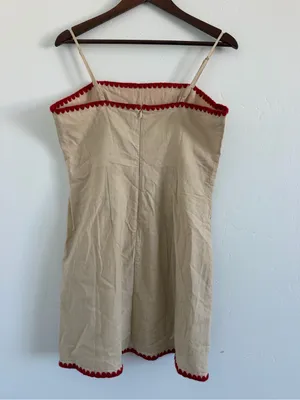 Hello Molly Natural Elements Mini Dress XL Beige Red Trim Cotton NWT thumbnail 3