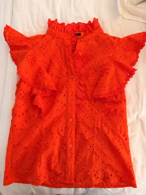 Orange Eyelet Sleeveless Ruffle Blouse thumbnail 1