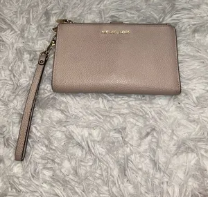 Michael Kors pebbled leather wristlet wallet pinkish tan with gold-tone hardware thumbnail 1