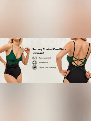 Cupshe Green Black Tummy Control Cut-Out One-Piece Medium Beach Vacation Coastal thumbnail 2