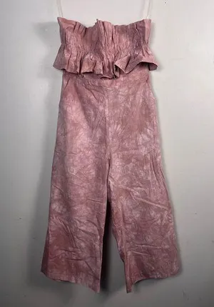 Fourteenth & 9th strapless ruched pink tie dye jumpsuit size large cotton thumbnail 1