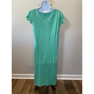 Talbots Cotton Embroidered Boho Dress Size M Light Soft Green thumbnail 2