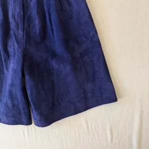 Kenar Vintage 90s High Waisted Suede Leather Pleated Shorts Women 4 Navy Blue thumbnail 11