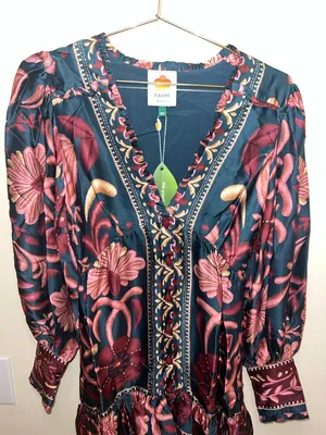 Farm Rio‎ Seashell Tapestry Teal Mini Dress NWT XXS Boho thumbnail 6