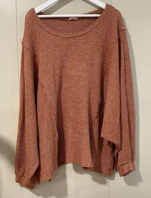 Peach Love California Rust Knit Oversized Sweater Women’s Made in USA thumbnail 1