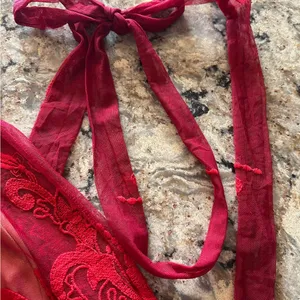 Red Lace Dress AUDINE Southern Fried Chics Antique Lace Western Boho Prom Sz M thumbnail 8