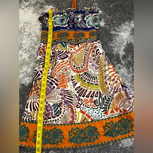 Flying Tomato strapless smocked back with self tie multicolor boho print Size M thumbnail 6