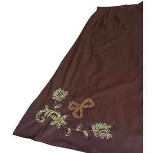 Vintage 90s Y2K Whimsigoth Brown Embroidered A-Line Maxi Skirt Cottagecore Sz 10 thumbnail 15