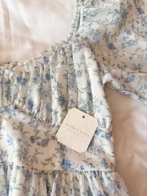 Altar’d State White And Blue Floral Petal Puff Sleeve Dress Size Small thumbnail 4