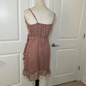 Lioness Polka Dot Ruffle Mini Wrap Dress Mauve Brown Size Medium boho classic thumbnail 3