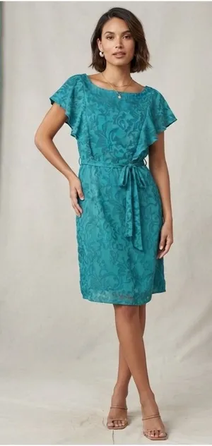 Moulinette Soeurs anthropologie Teal‎ Lace Overlay Flutter Sleeve 14 dress thumbnail 1