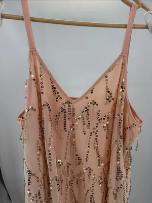 BloomChic Peach pink slip Dress sequin fringe mesh 18-20 party holiday HOCO thumbnail 5