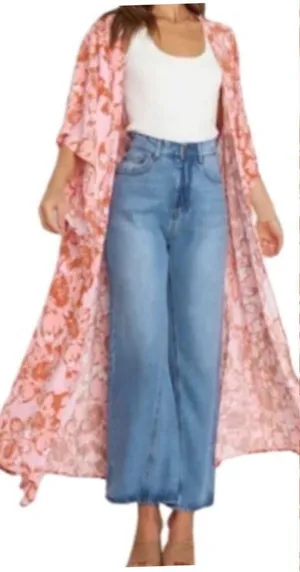 Petal + Pup Longline Floral Open Front Kimono Duster Topper Cardigan Maxi Boho thumbnail 1