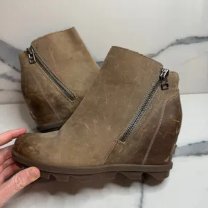 Sorel Womens Tan Leather Joan of Arc Wedge Boots Sz 7.5 Outdoors Gore Minimalist thumbnail 6
