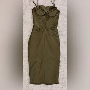 NWOT HOUSE OF CB Myrna olive green Satin Corset Midi Dress sz S thumbnail 6