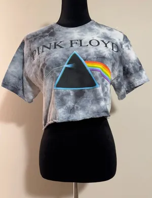 EUC Pink Floyd Black and Gray Tie Dye Cropped Tee size medium thumbnail 1