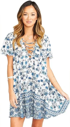 Show Me Your Mumu | Kylie Lace Up Dress in Casablanca Blues, Small thumbnail 1