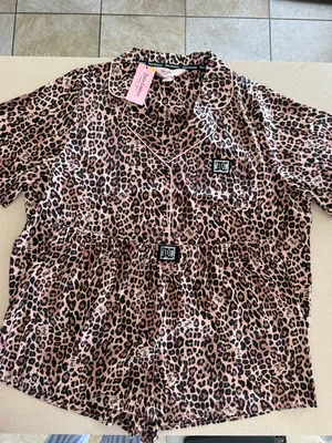 Juicy Couture Leopard Satin Pajama Set Pink Animal Print Shorts Set NWT thumbnail 5