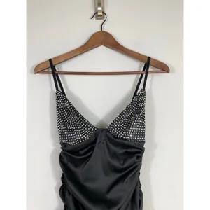For Love & Lemons Black Ruched Mini Dress with Rhinestone Bodice – Size Small thumbnail 4