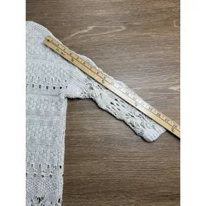 Hollister Cardigan Womens S Cream Crochet Open Knit Fringe Boho Cotton Duster thumbnail 11
